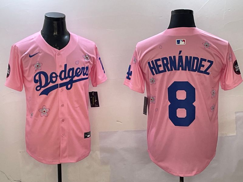 Men Los Angeles Dodgers 8 Hernandez Pink Sakura Edition 2025 Nike MLB Jersey style 6